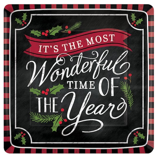 7&#x22; Square Christmas Most Wonderful Time Dessert Paper Plates, 54ct.
